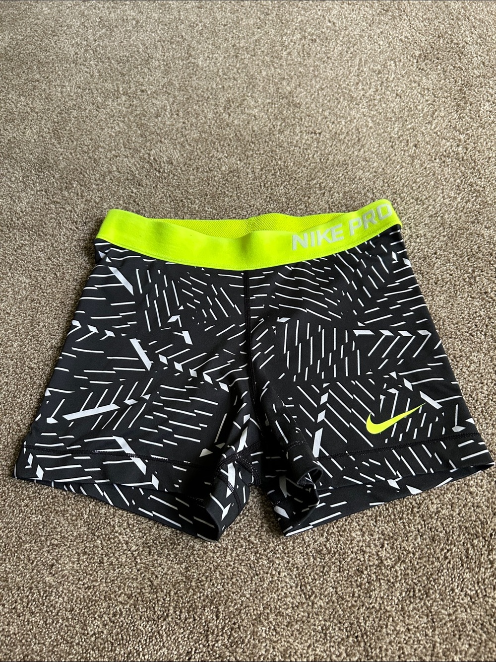 Nike Pro Black Compression Shorts with Neon Yellow Waistband